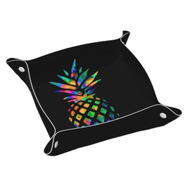 Watercolor Pineapple Leather Vanity Tray Desktop Storage Organizer Decorative Catchall Perfume Bathroom Valet Tray Nightstand Caddy Holder for Remote Controller Keys Phone Wallet Coin Jewelry, S