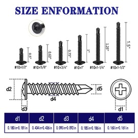 ZAMBASE 100 PCS 410 Stainless Steel #10x3/4 Self Tapping Screws for Metal, Black Oxide, Modified Truss Head Self Tapping Sheet Metal Screw (Cross #10x3/4)