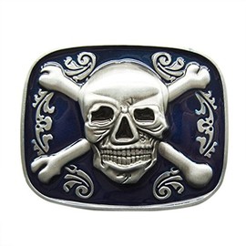 Urban Backwoods Crossed Bones & Skull Belt Buckle for Interchangeable Belt Buckle, blue