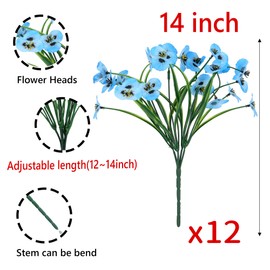 SITUMEIZI 12 Bundles Artificial Flowers Outdoor Pansy Fake Flower Plastic UV Resistant Faux Plants for Home Garden Porch Yard Patio Window Farmhouse Outside Summer Decor(Blue,Purple,White)