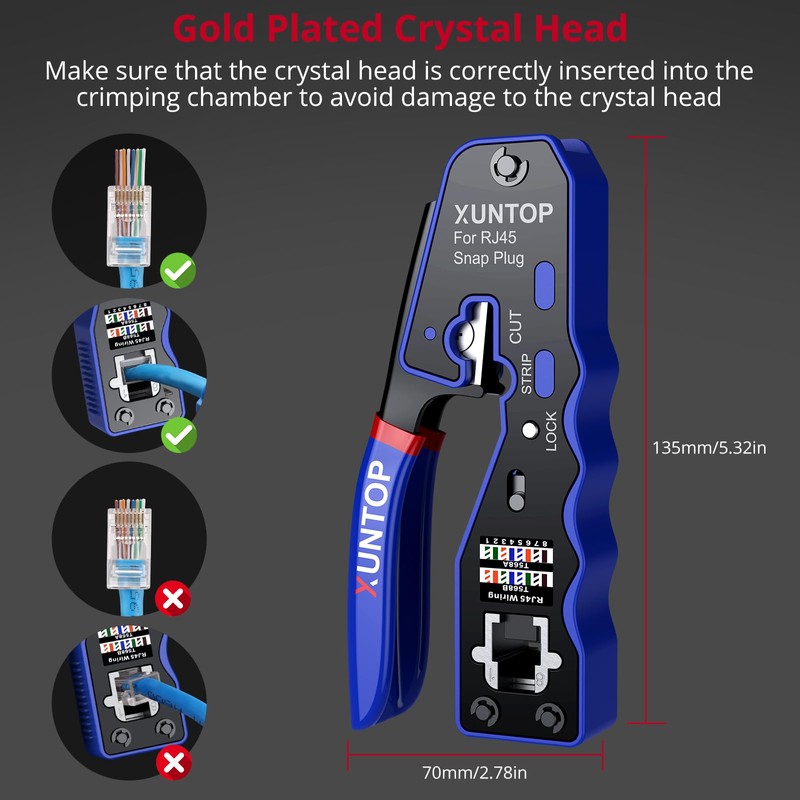 XUNTOP RJ45 Crimp Tool Kit for Cat5 Cat5e Cat6 Cat6a