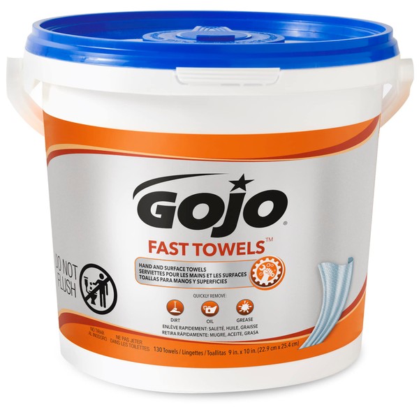 GOJO Fast Towels, Fresh Citrus Scent, 130 Count Multi-Purpose Heavy Duty Textured Wet Towels Bucket (Pack of 1) - 6298-04