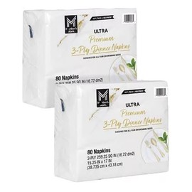 Ultra Premium Elegant 3-Ply White Dinner Napkins, 80 Count (Pack of 2) – Ultra-Soft, Thick, and Absorbent - 160 Total Sheets