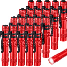 Hortsun 20 Pcs Mini Pen Light Flashlights Pocket Flashlights Pen with Clip Small LED Handheld Slim Torches for Christmas Gift Without Battery (Red,3.54 Inch)