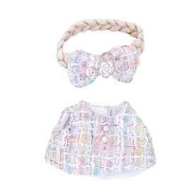 Novadex Doll Clothes for 17cm Dolls, Cute Outfit with Accessories, Plaid Tweed Dress & Pearl Bow (No Doll) (White Sparkle)