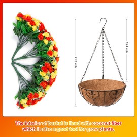 Ammyoo Artificial Faux Hanging Flowers Basket for Outdoors Outside Porch Decoration, Silk Fake Hanging Flowers Colorful Daisy with Coconut Lining Baskets for Courtyard Spring Summer Decor(Yellow red)