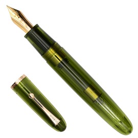 Ranvi Jinhao 9019 Acrylic Fountain Pen, 0.5mm Heartbeat Nib with Ink Converter, Green Classic Design Smooth Writing Pen (Gold Trim)