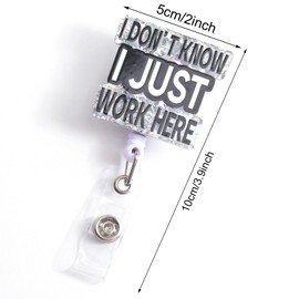 Work here Badge Reel with Clip Cute Badge Clip,Funny ID Card Badge Holder,Black and White Retractable for Nurses Office Teacher