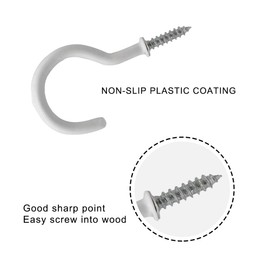 CCUCKY Pack of 16 Screw Hooks, Cup Hooks, Coated Ceiling Hooks, Screw Hooks, Vinyl Screw Hooks, Stainless Steel (White)