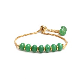 Gempires Green Jade Rondelle Beads Bolo Bracelet for Women, 14k Yellow Gold Plated Green Beaded Jewerly, Adjustable Bracelets, Jewellery for Women, Gift for Her
