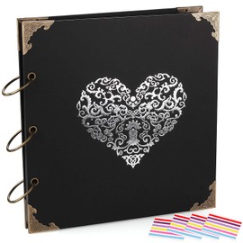ADVcer Photo Album DIY Scrapbook, 10x10 inch 50 Pages Double Sided, Vintage Hardcover Three-Ring Binder Picture Booth Albums with 6 Colors 408pcs Self Adhesive Photos Corners for Memory Keep (Black)