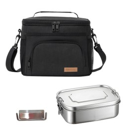 Occupaternm Cool Bag 9 L, Leak-proof Lunch Bag with 1 Lunch Box, Insulated Cooler Bag, Foldable Lunch Bag for Men and Women, Waterproof Thermal Bag, Capes for Work, Picnic (Black)