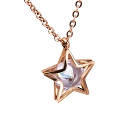 LuckyLy Collar de Mujer con Zirconia Cúbica, Cadena de Acero Inoxidable con Baño de Oro Rosa 18k y Dije de Estrella – Joyería para Mujer Ideal como Regalos para Mujer Cumpleaños y Regalos para Novia, Modelo Cira