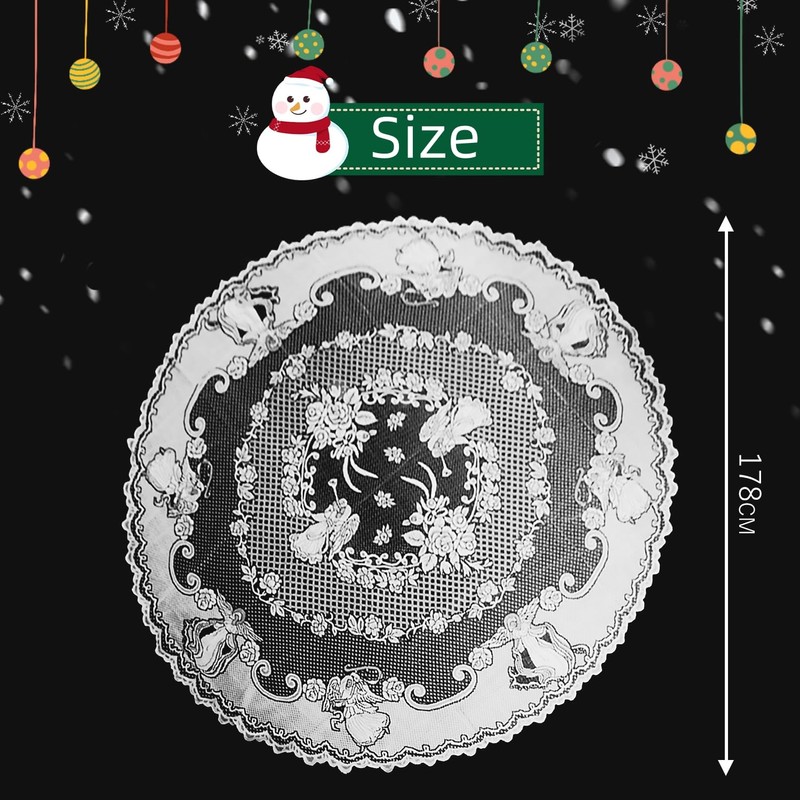 Round Tablecloth, Christmas Lace Angel Snowflake White Table Cover -