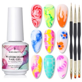 Born Pretty Nail Blooming Nail Gel, 15ml Clear Watercolor Gel Polish UV LED Blossom Gel Polish for Spreading Effect, Marble, Natural Stone, Watercolor, Floral Print Nail Art Design Manicure