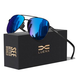 LUENX Aviator Sunglasses for Men Women Polarized - UV400 Protection, Classic Metal Frame, Anti-Glare Blue Mirrored Lense, Lightweight Durable, Stylish Eyewear for Driving&Outdoor Activity 59mm