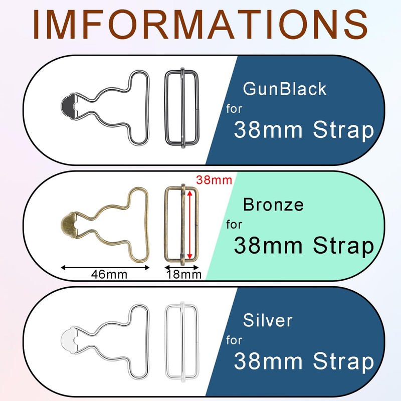 CooBigo 6 Sets 1-1/2" Overall Buckles Replacement, Suspender Buckle Metal