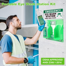 Yzzwer Portable Eyewash Station OSHA-Approved - Wall-Mounted Emergency Eye Wash Flush Bottles Kit 16oz Without Eyewash Solution
