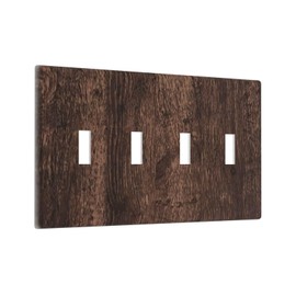 Brown Taupe Wood Wooden Plank 4 Gang Quad Toggle Device Light Switch Cover Wall Plate Decorative Electrical Faceplate Large Size Outlet Light Switch Plate