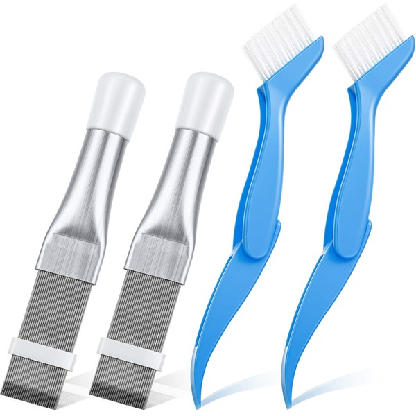 4 Pieces Fin Comb Air Conditioner Fin Cleaner and Brush Condenser Fin Straightener Cleaner Evaporator Radiator Repair Clean Tool (Blue)