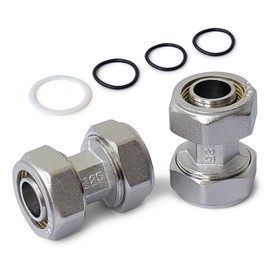 2PCS 3/4’’ Union Compressed Air Line Fittings, 3/4’’ x 3/4’’ Piping, 200PSI Working Pressure, Air Piping Fittings for Shop Garage Compressed Air Tube System Brass-Nickel Plated