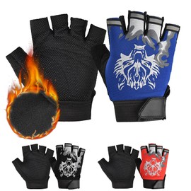 CubePlug Kids Boy Girl Cycling Climing Half Finger Gloves GEL Padded BMX Bike Fingerless [SPI] (Blue Wolf [Winter Ver], L)