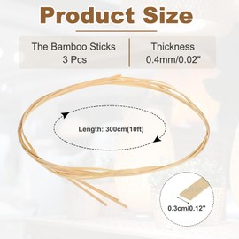 MECCANIXITY 3 Rolls Bamboo Strips for Weaving, 0.12" x 10ft Basket Weaving Supplies Wicker Repair Kit 0.4mm Thick Thin Bamboo Strips for Basket Making DIY Crafts Furniture Chandelier