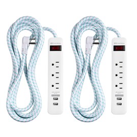 Cable Matters 2-Pack 3 Outlet Surge Protector Power Strip with USB, 12 ft long Extension Cord with Low Profile Plug (Surge Protector with USB Ports) in White