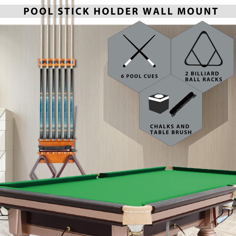 Billmart Wall Mount Pool Stick Holder - Billiards Pool Cue