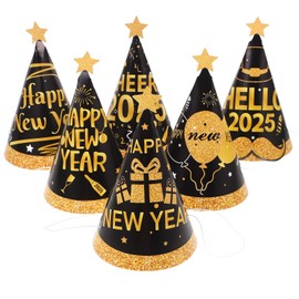 LUOZZY 24pcs Happy New Year Party Hats Decoration Paper Cone Hats 2025 New Years Hats Headbands Tiaras Photo Props for 2025 Party Supplies