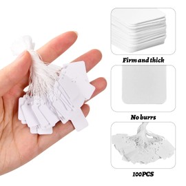 Vesaneae Pack of 100 White Price Tags, Gift Tags, Price Labels, Jewellery Display Labels, Writeable Paper Price Tags, Hanging Labels with String for Flea Market, Jewellery, Clothing