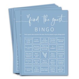 Wedding Shower Games Cards, 25Pcs Prefilled Find The Guest Bingo Game Cards, Engagement Party Games for Guests, Minimalist Blue Wedding Party Supplies - B19