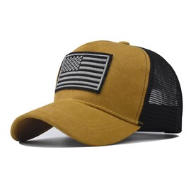 RUINUO American Flag Mesh Baseball Cap Trucker Hat Tactical Operator Caps Outdoor Breath Sun Hats Yellow