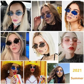 LASPOR Retro Rimless Sunglasses for Women Men Vintage Metal Frameless Cloud Glasses Raining Crystal Pendant UV400 Protection (Yellow)