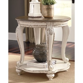 Signature Design by Ashley Realyn French Country Two Tone Round End Table, Chipped White