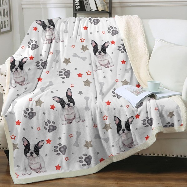Sleepwish French Bulldog Sherpa Fleece Blanket for Couch Sofa Super
