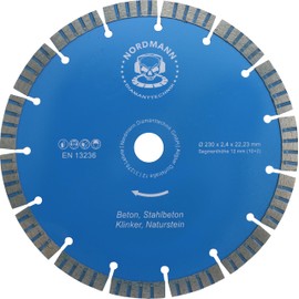 NORDMANN DIAMANTTECHNIK Diamond Cutting Disc N-12 Turbo Diameter 230 mm x 22.23 mm Bore, Diamond Disc for Concrete, Reinforced Concrete, Clinker and Brick