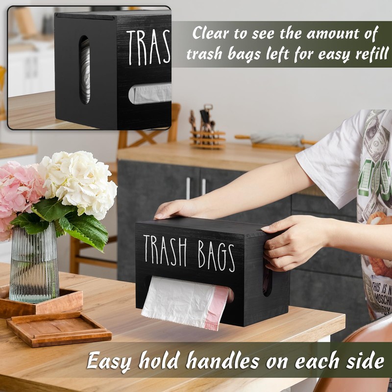 DRASTAR Trash Bag Dispenser, Large Wooden Trash Bag Holder Wall