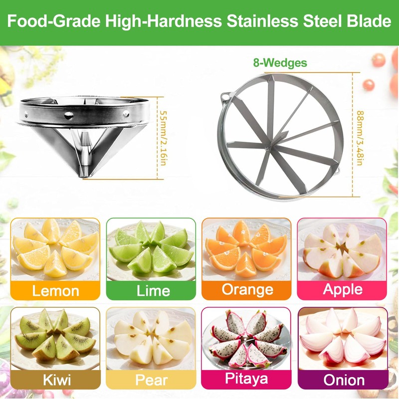 Commercial Lemon Cutter 8-Section with V-Shaped 420 Stainless Steel Blades，Easy