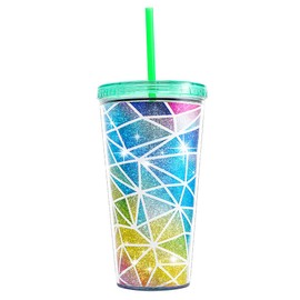 Home Tune Cute Glitter Tumbler Cups with Lid and Straw, Double Wall Insulated Acrylic Cup, 22 oz / 650ml (Colorful)
