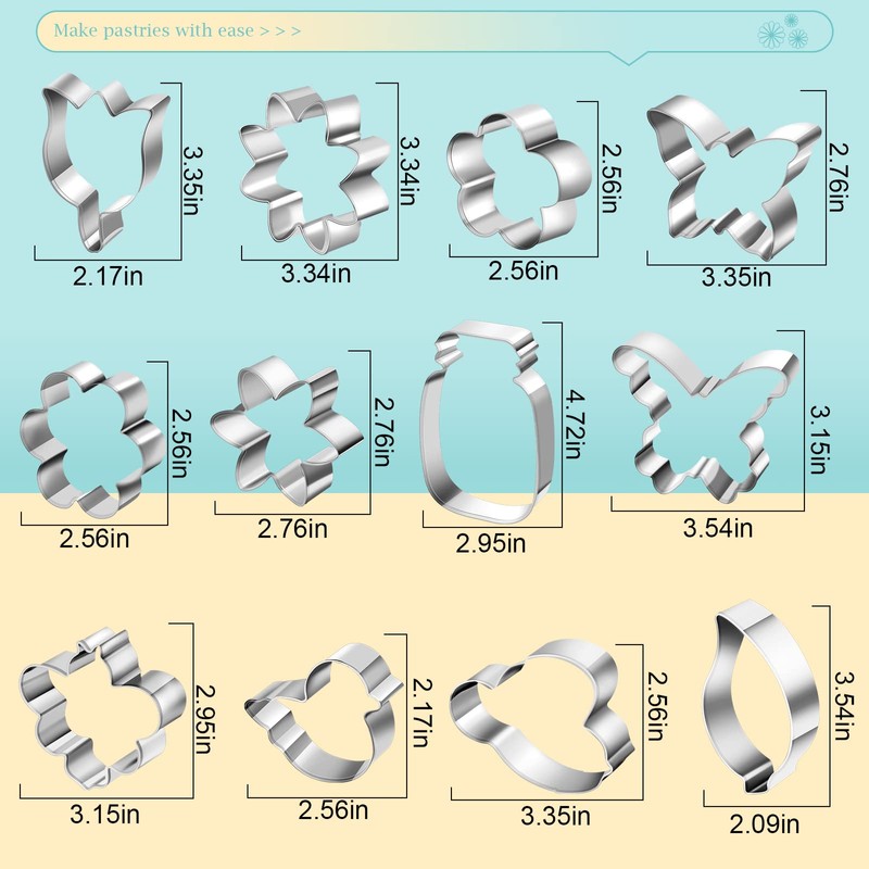 Funtery 12 Pieces Spring Flower Cookie Cutters Set Butterfly Flower