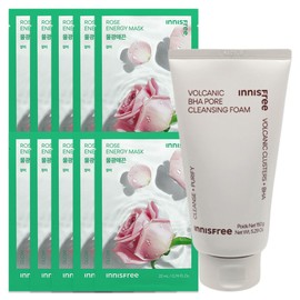 (10 sheets) Innisfree Energy Mask Rose + Volcanic Pore Baja Cleansing Foam 150g / (10매)이니스프리 에너지 마스크 로즈+화산송이 모공 바하 클렌징 폼150g