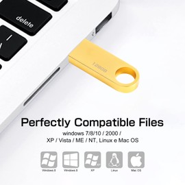 USB Stick 128 GB, Mini USB Sticks 128 GB with Key Fob Memory Stick USB 2.0 Flash Drive USB Flash Drive 128 GB (Gold)
