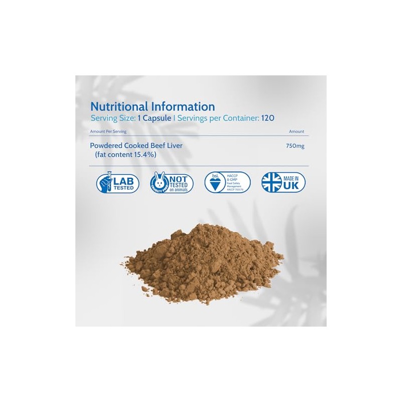 Desiccated Beef Liver 750mg x 120 Capsules, Natural Vitality Supplement