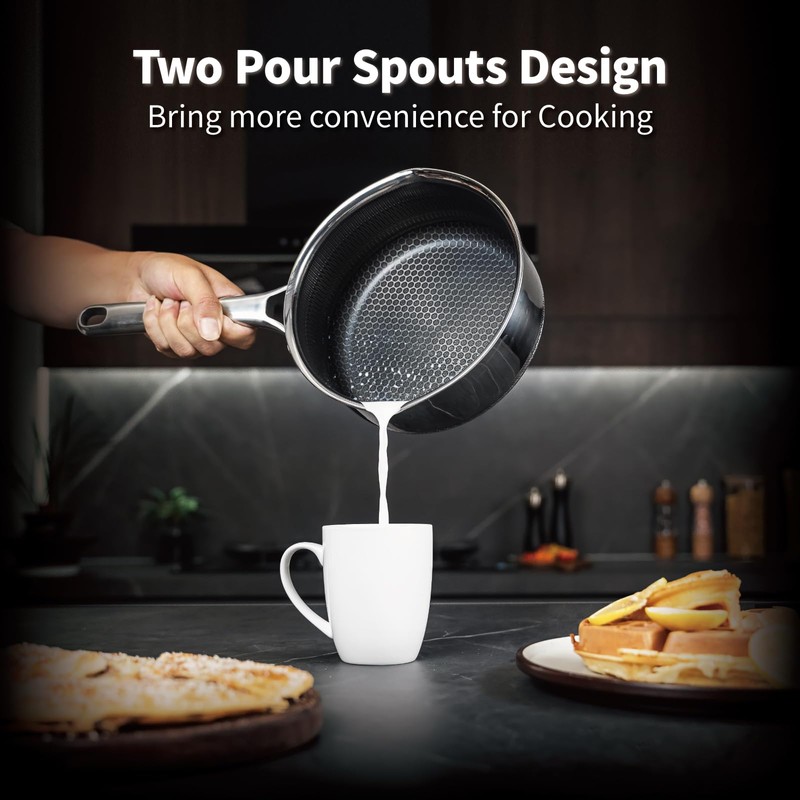 Bakoniion Hybrid Nonstick 1.5 QT Saucepan with Lid, Stainless Steel