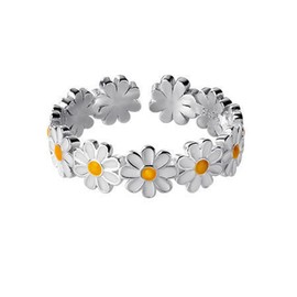 Chunky Daisy Flower Open Band Statement Rings for Women Girls Adjustable Enamel Sunflower Wedding Engagement Promise Finger Ring Dainty Eternity Romantic Jewelry Gift