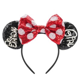 LYLIN Birthday Girl Mouse Ears Headbands with Sequin Bow for Women Girls, Birthday Parties Cosplay Accessories Party Decorations(Birthday Girl)