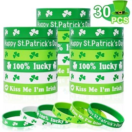 St Patricks Day Bracelets for Kids 30PCS Shamrock Rubber Bracelets Bulk St. Patrick's Day Party Favors Goodie Bag Stuffers Supplies Green Irish Wristbands St Patricks Day Accessories Treats Gifts