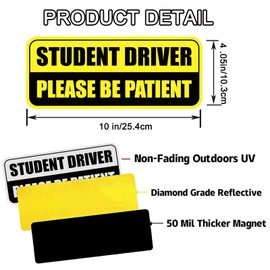 3 Pcs Student Driver Car Magnet, Teen Driver Magnet for Car, Please Be Patient Student Driver Magnet Removable Novice Rookie Safety Atntteion Sign - Weather-Resistant Yellow/Black
