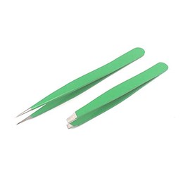 Tweezers Set - Stainless Steel Slant Tip and Pointed Eyebrow Tweezer Set - Great Precision for Facial Hair, Ingrown Hair, Splinter, Blackhead and Tick Remover (Green) By G.S Online Store